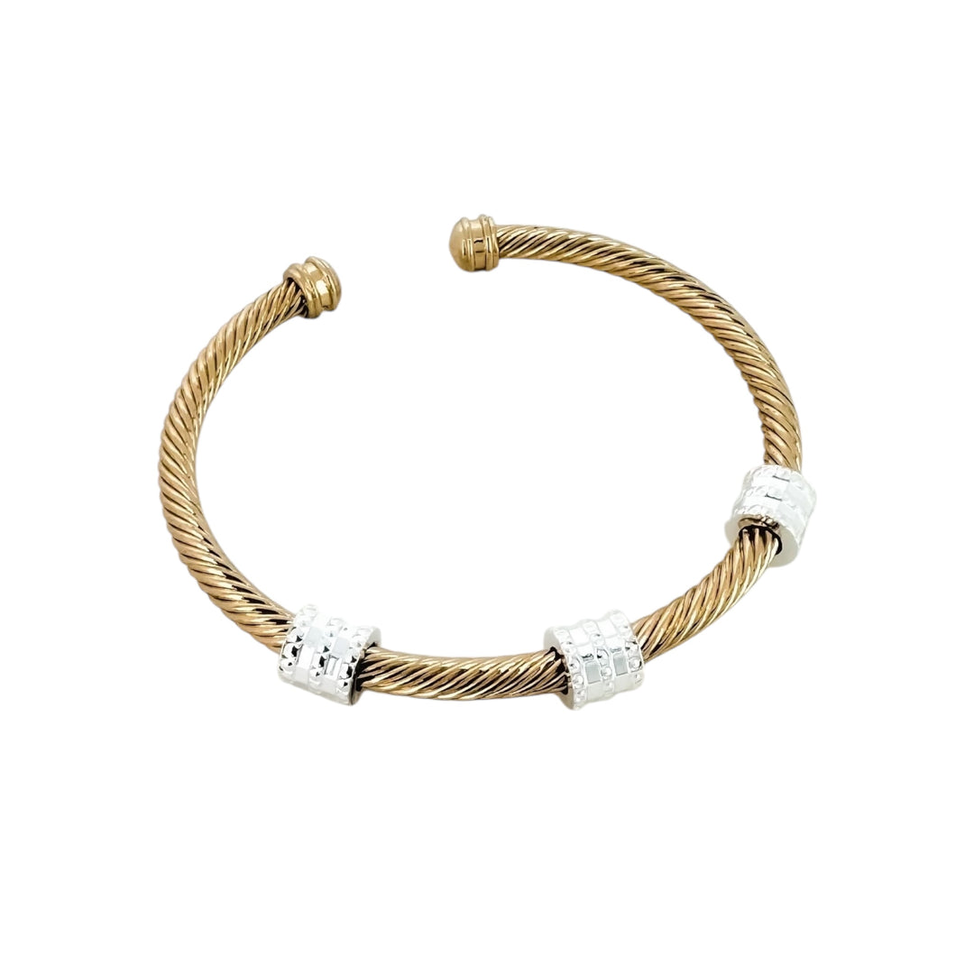Envy Textured Gold Bangle with Silver Barrel Details