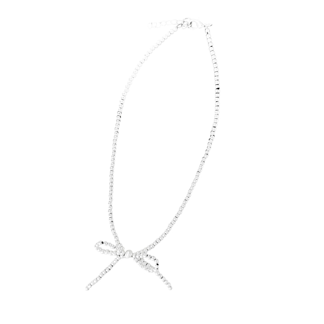 Envy Short Beaded Bow Necklace Silver