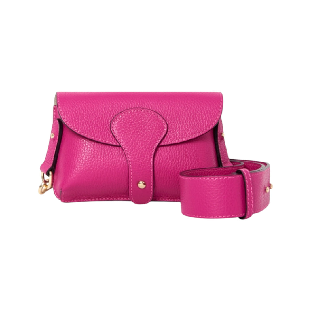 Italian Leather Crossbody Mini Bag with Flap Pink