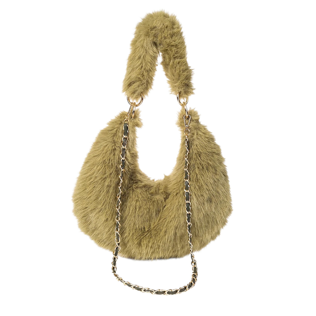 Park Lane Faux Fur Half Moon Shoulder Bag Artichoke