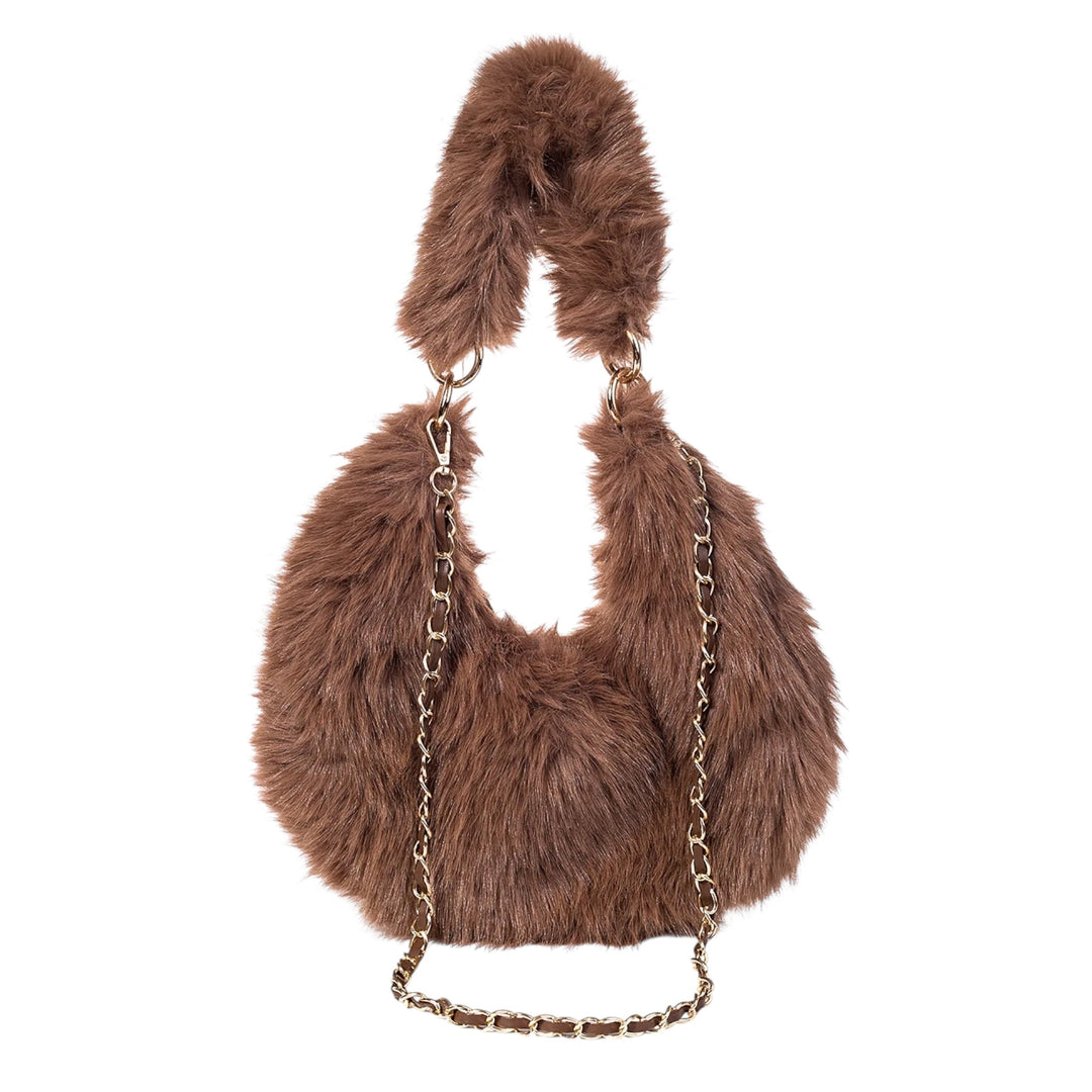 Park Lane Faux Fur Half Moon Shoulder Bag Mocha Mousse