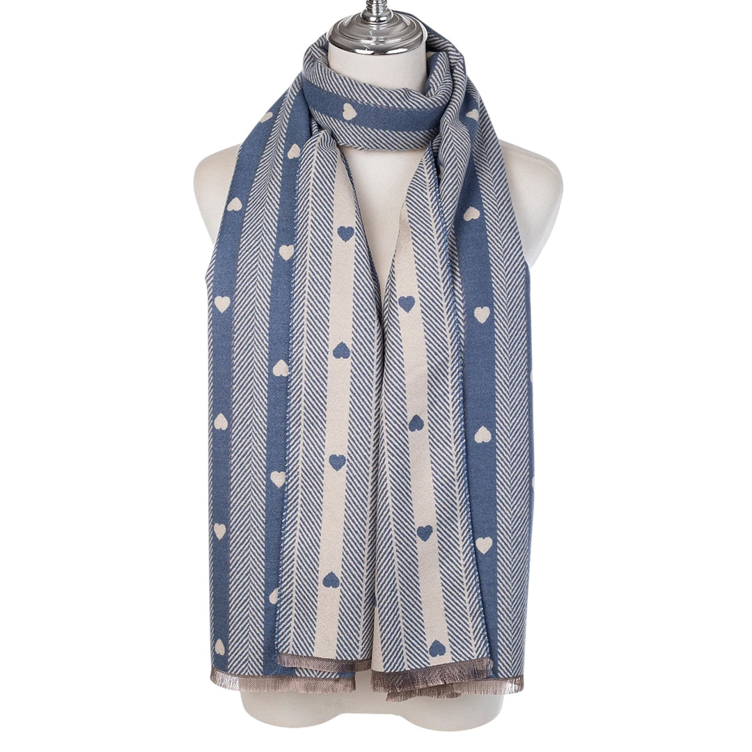 Park Lane Love Heart Printed Scarf China Blue