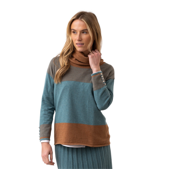 Marble Cowl Neck Striped Sweater Seafoam