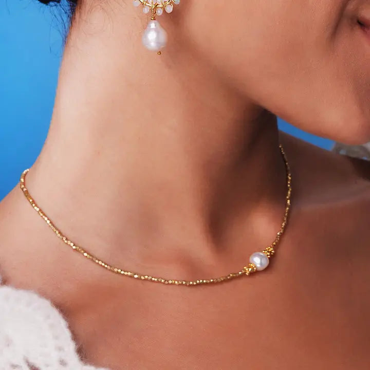 Ashiana Bluebell Choker Necklace with Freshwater Pearl Gold
