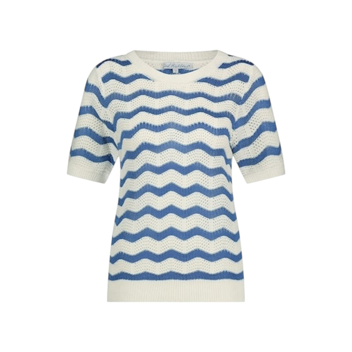 Red Button Sweet Zigzag Top Fresh Blue