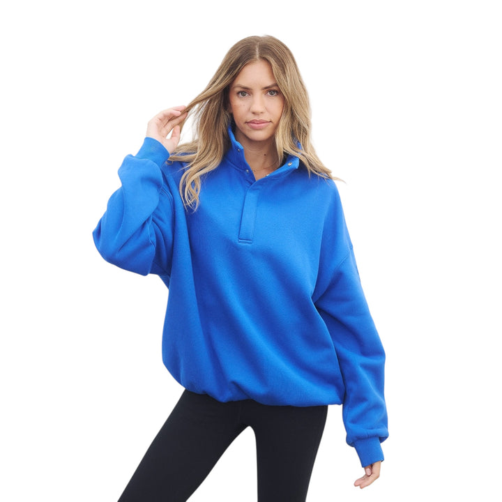 Gym + Coffee Snap Collar Sierra Sweatshirt Azure Blue