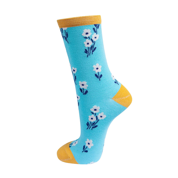 MSH Ditsy Floral Print Bamboo Socks Blue