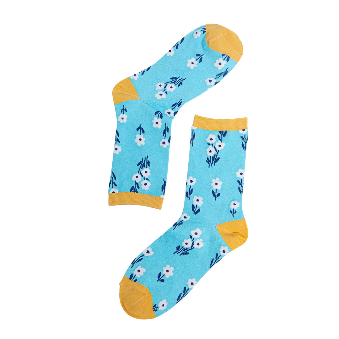 MSH Ditsy Floral Print Bamboo Socks Blue