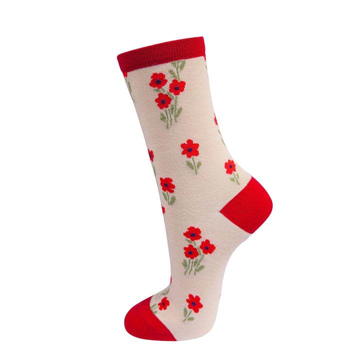 MSH Poppy Print Bamboo Socks Red