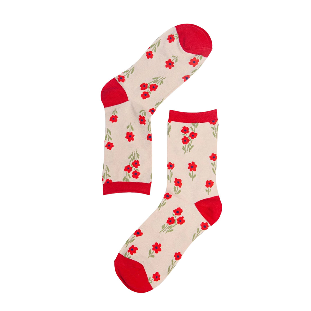 MSH Poppy Print Bamboo Socks Red