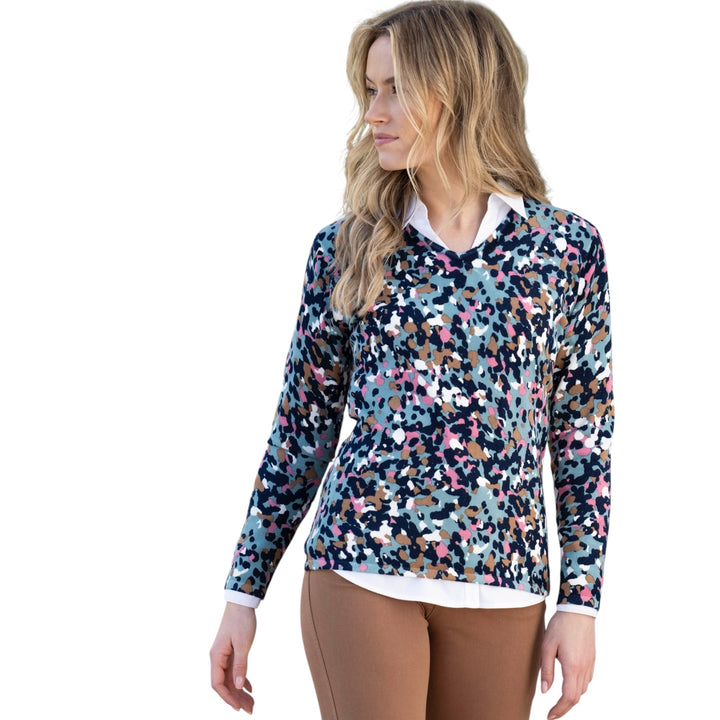 Marble V Neck Patterned Sweater Seafoam