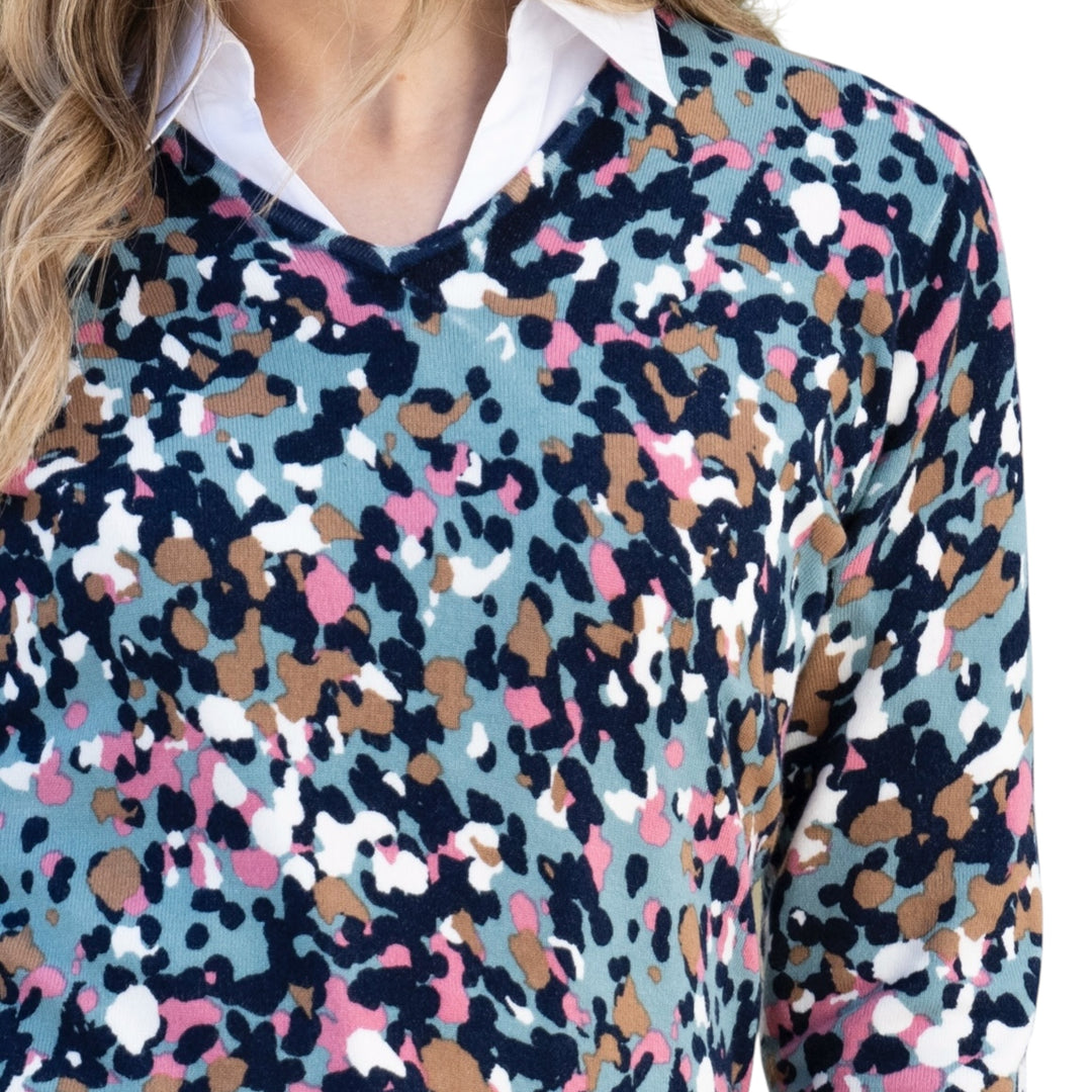 Marble V Neck Patterned Sweater Seafoam