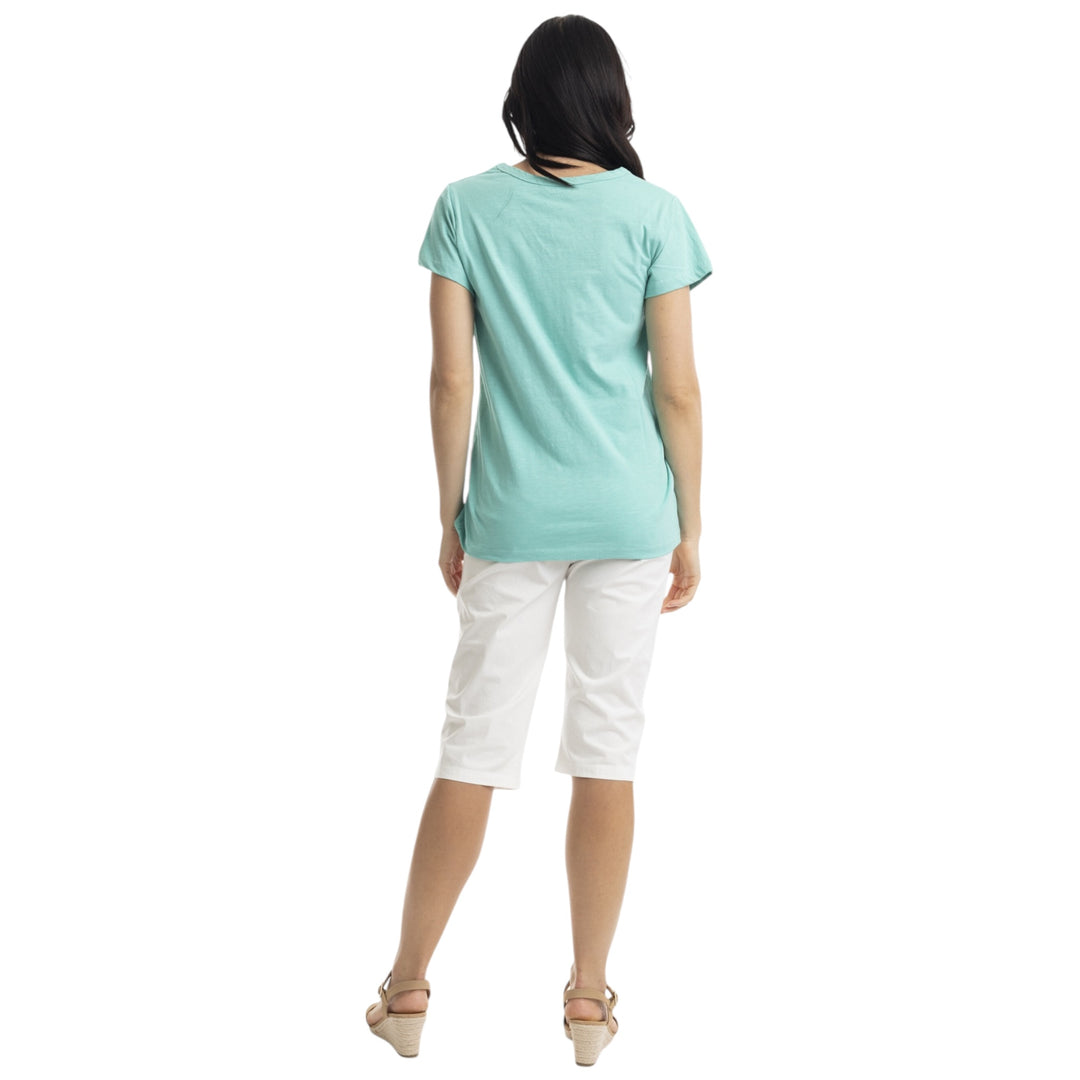Orientique Cotton V Neck T-Shirt Aqua