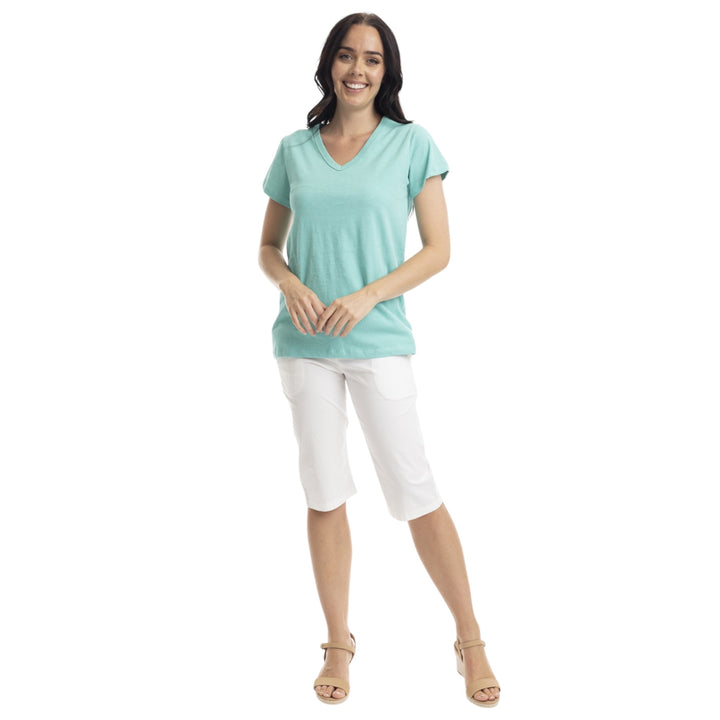 Orientique Cotton V Neck T-Shirt Aqua