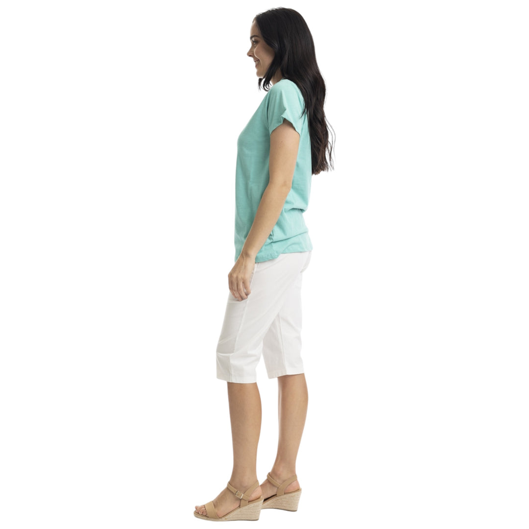 Orientique Cotton V Neck T-Shirt Aqua