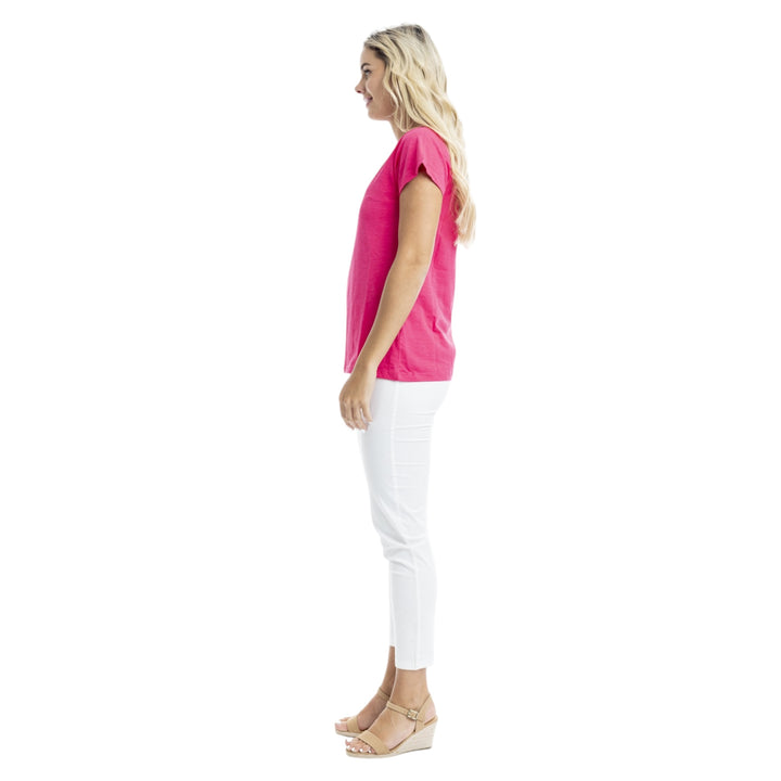 Orientique Cotton V Neck T-Shirt Hot Pink