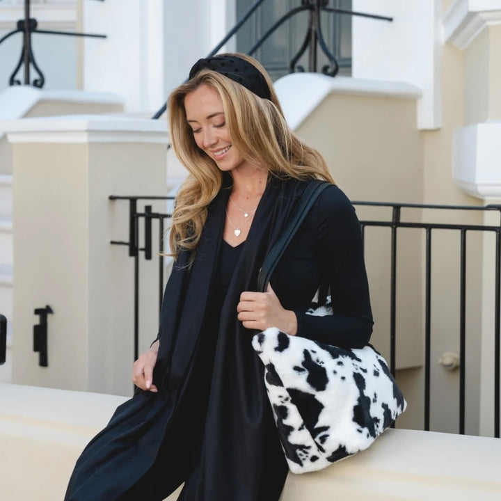 Park Lane Faux Fur Shopper Bag Cow Print Black