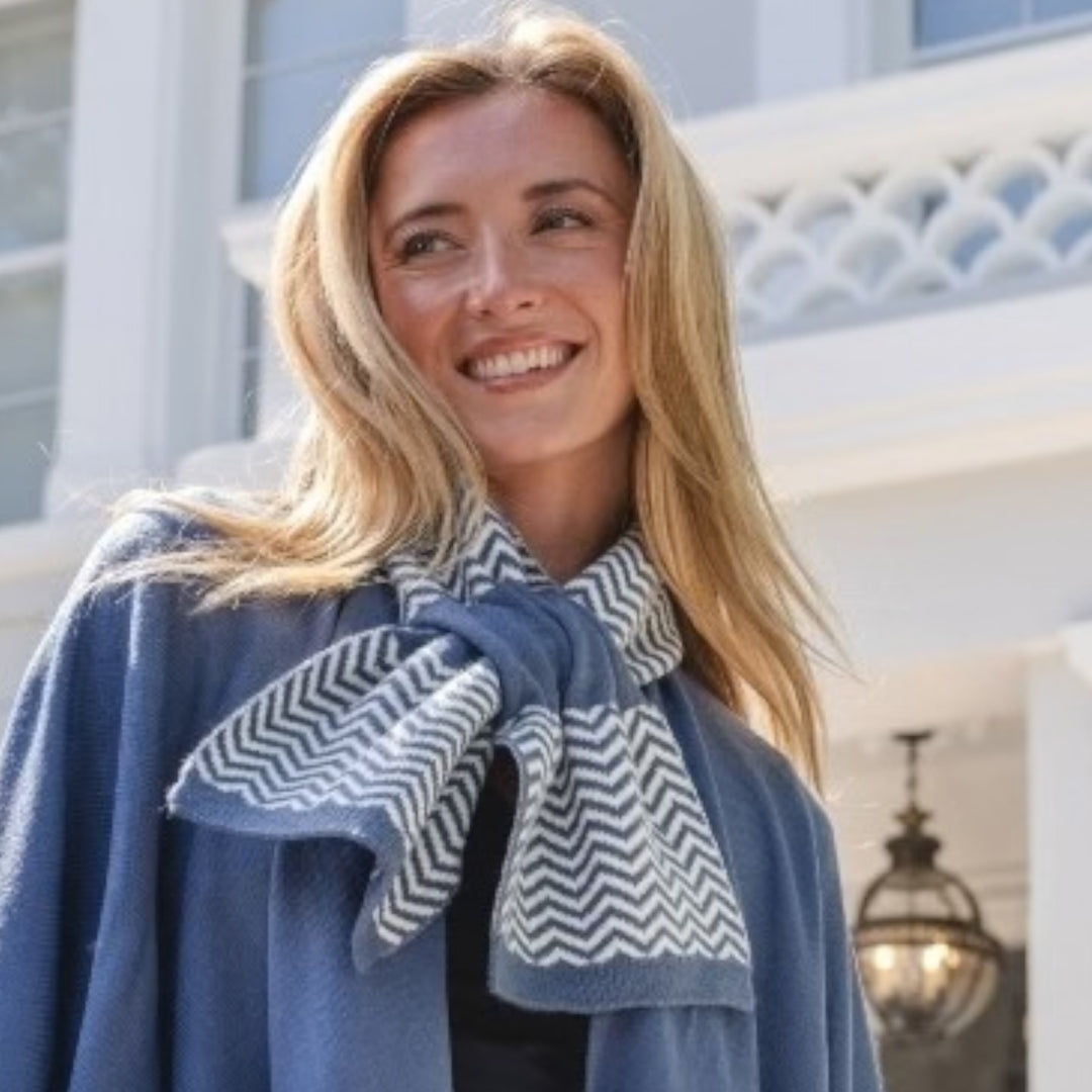Park Lane Short Herringbone Neck Scarf China Blue