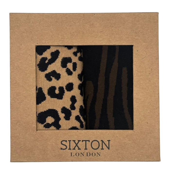 Sixton London Sand Leopard and Brown Savannah Sock Box Duo