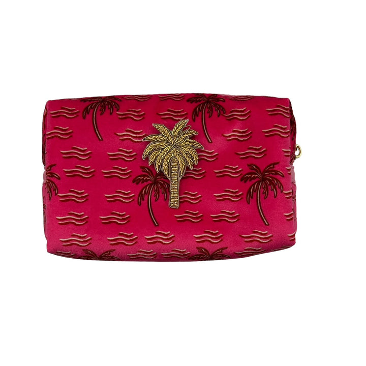 Sixton London Small Pink Palm Make-Up Bag with Gold Palm Pin