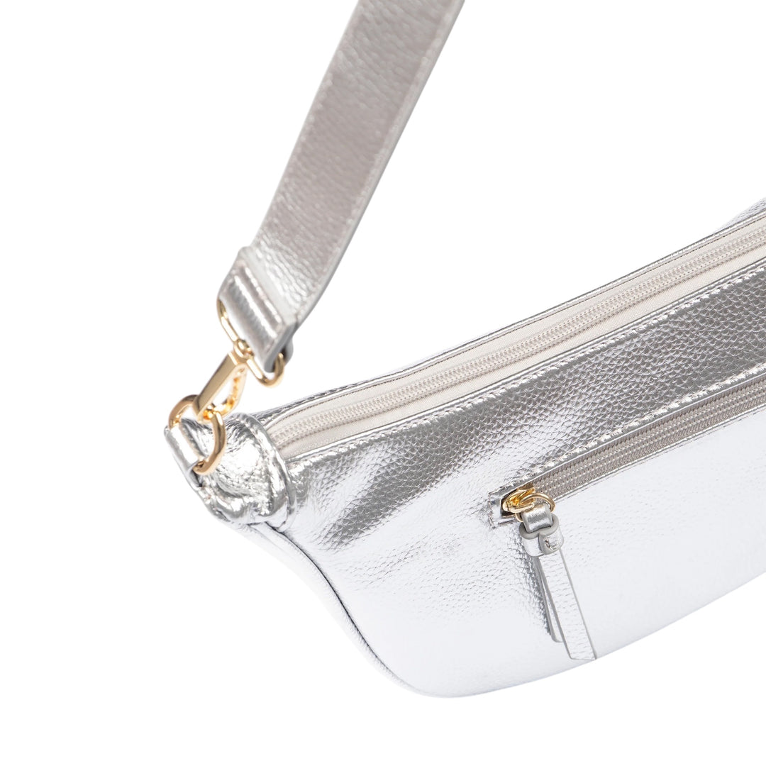 Etre Stevie Metallic Half Moon Crossbody Bag Silver