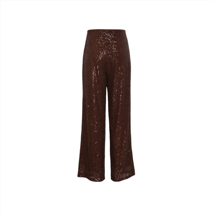 ICHI Fauci Wide Leg Sequin Trousers Coffee Bean